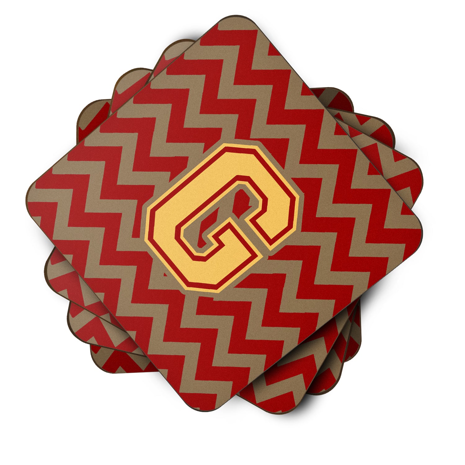 Letter G Chevron Garnet and Gold  Foam Coaster Set of 4 CJ1048-GFC - the-store.com