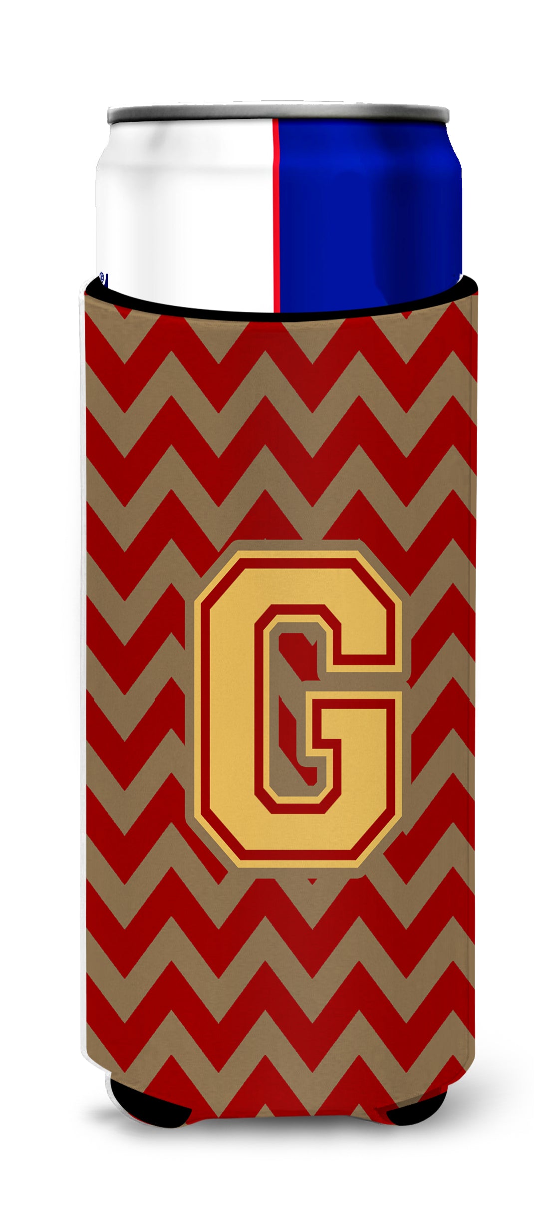 Letter G Chevron Garnet and Gold  Ultra Beverage Insulators for slim cans CJ1048-GMUK.