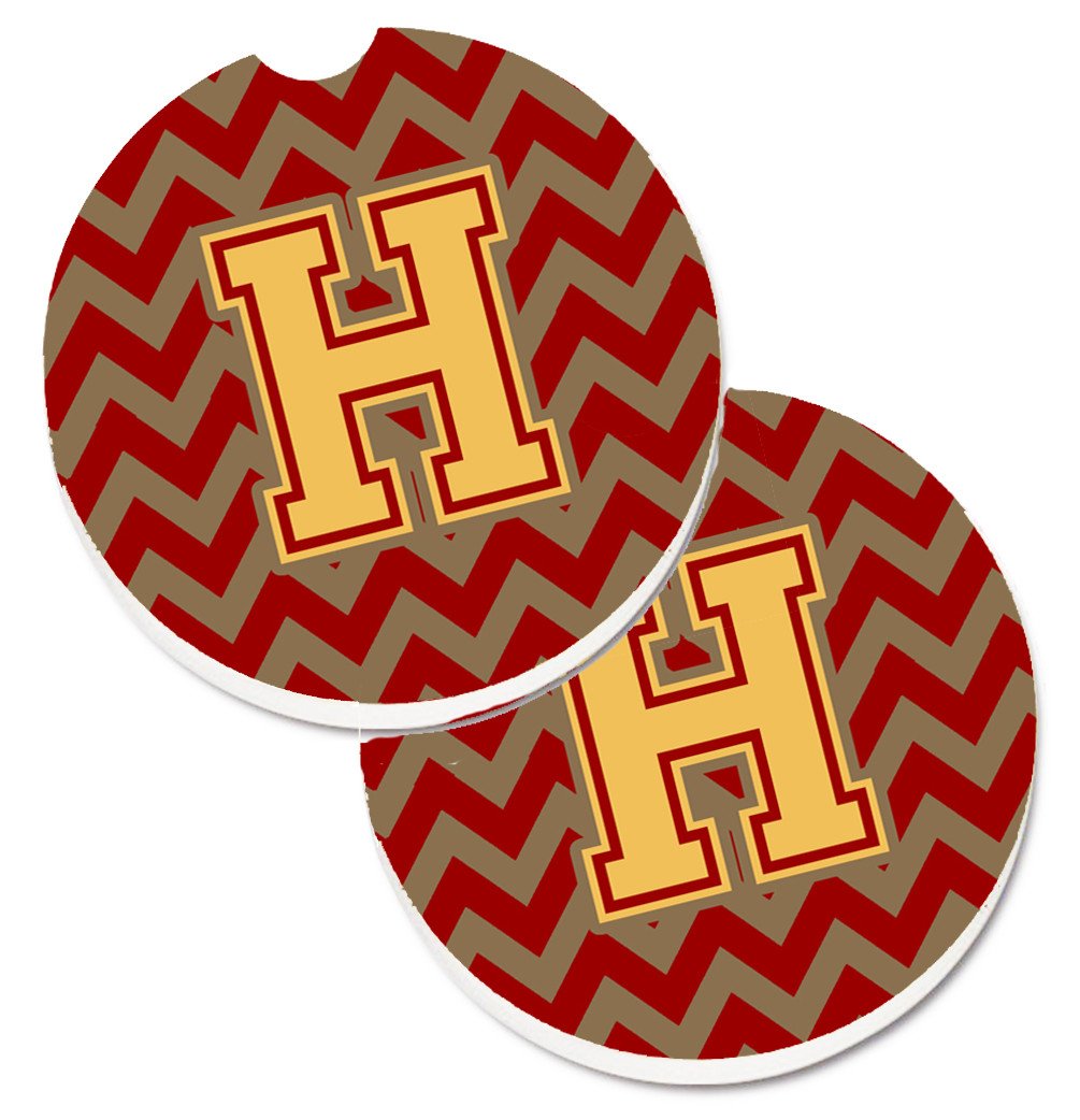 Letter H Chevron Garnet and Gold  Set of 2 Cup Holder Car Coasters CJ1048-HCARC by Caroline's Treasures