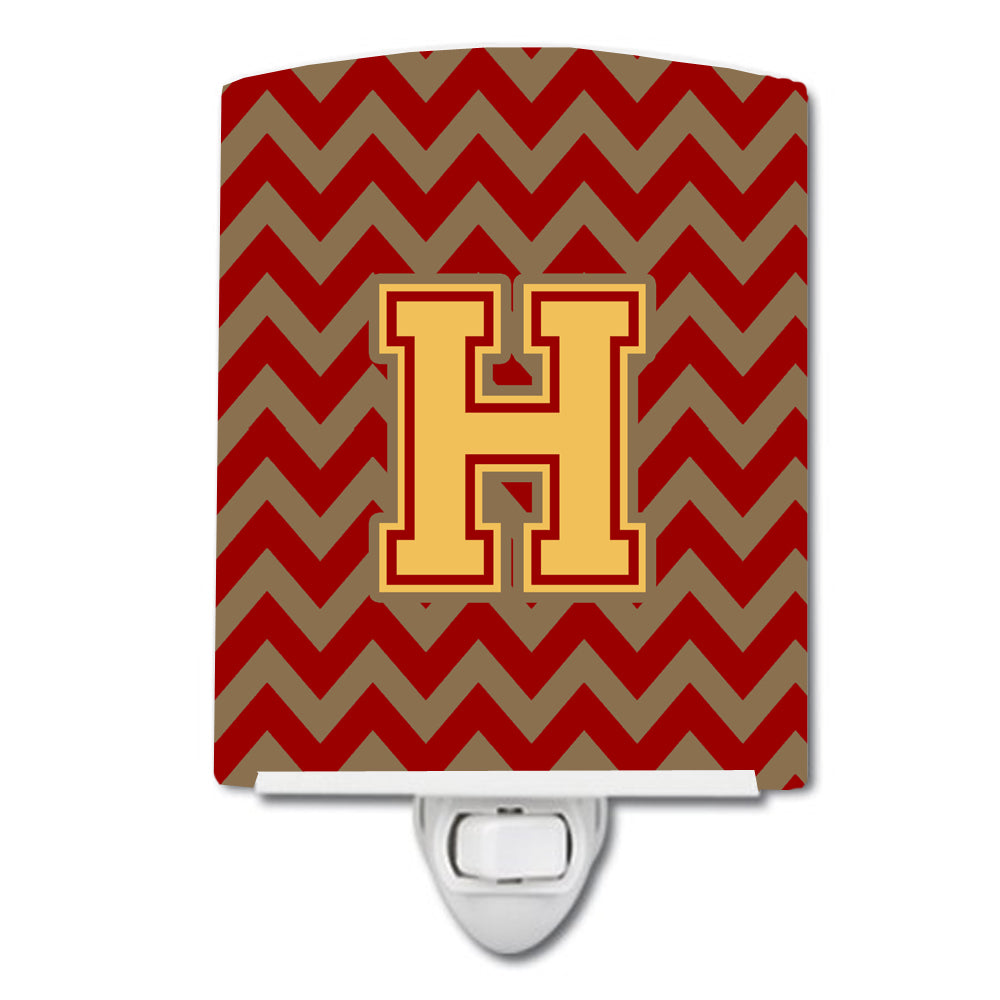 Letter H Chevron Garnet and Gold  Ceramic Night Light CJ1048-HCNL - the-store.com