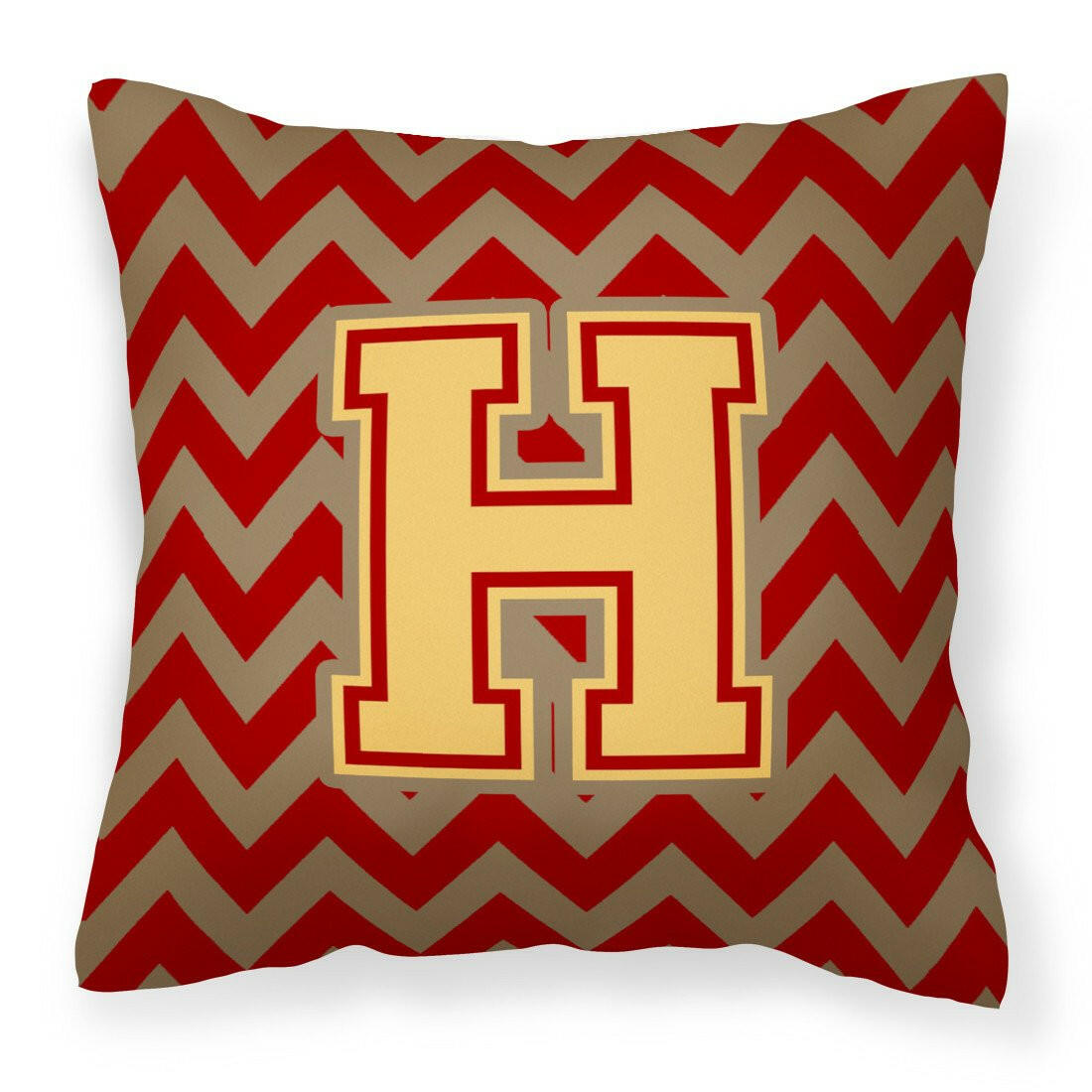 Letter H Chevron Garnet and Gold  Fabric Decorative Pillow CJ1048-HPW1414 by Caroline's Treasures