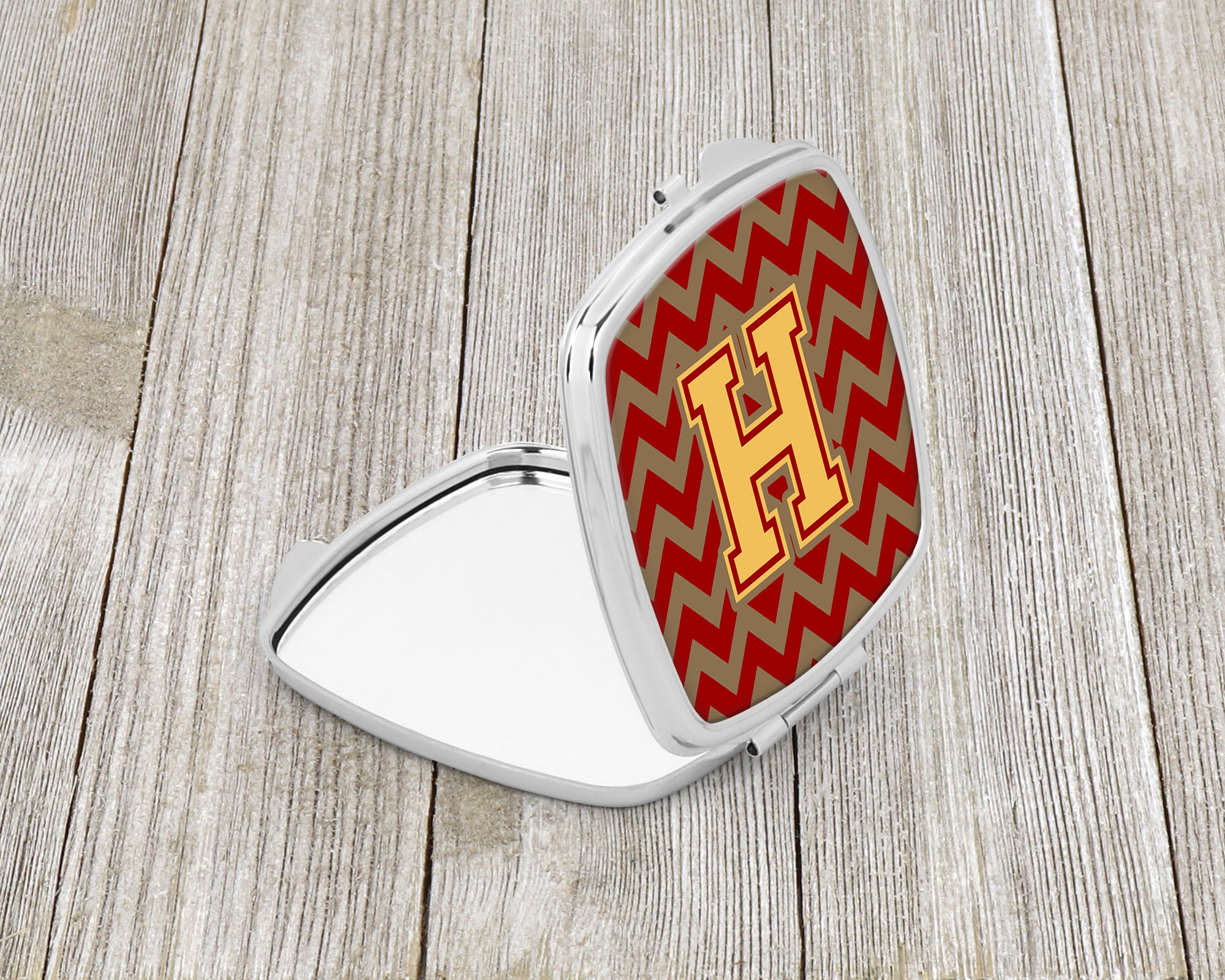 Letter H Chevron Garnet and Gold  Compact Mirror CJ1048-HSCM  the-store.com.