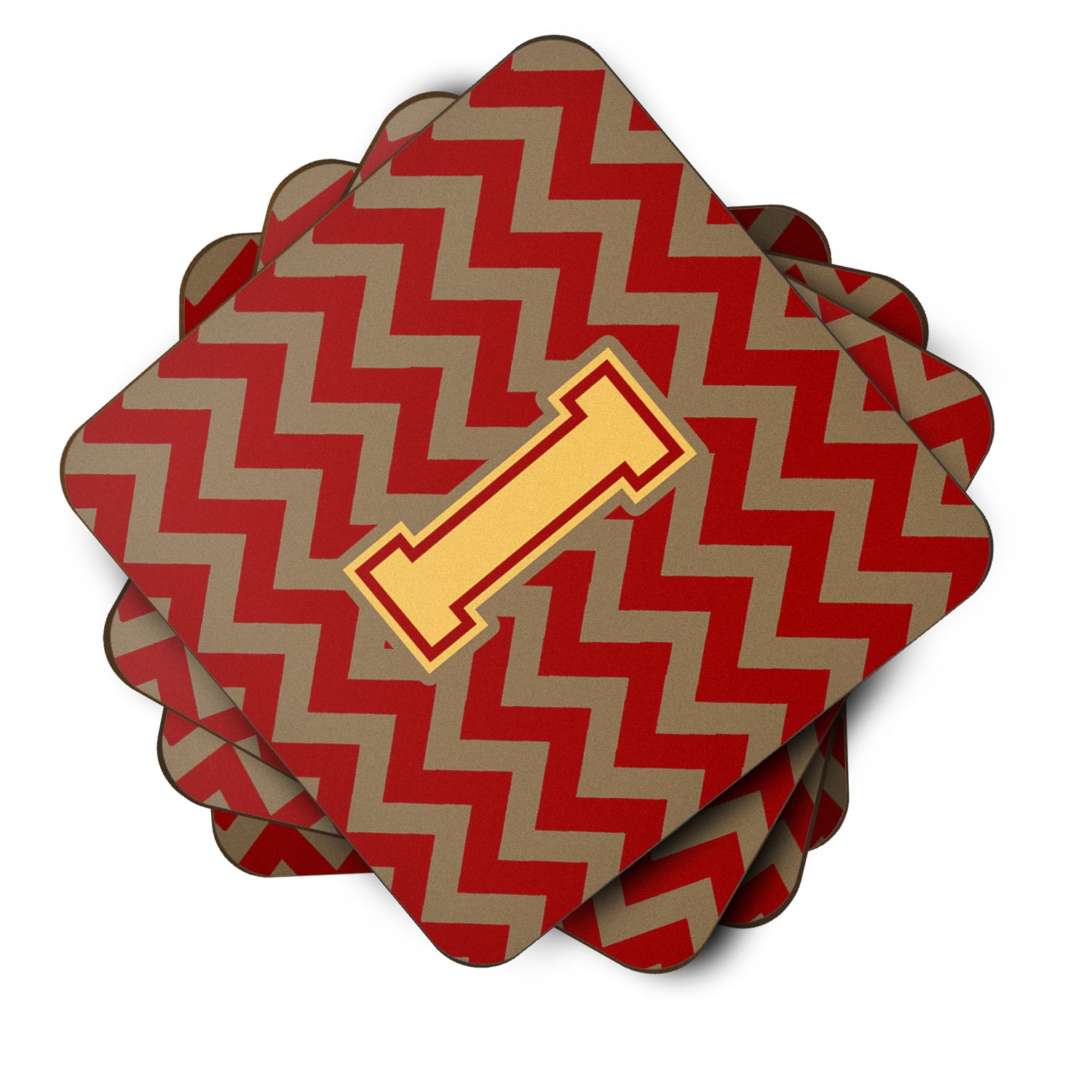 Letter I Chevron Garnet and Gold  Foam Coaster Set of 4 CJ1048-IFC - the-store.com