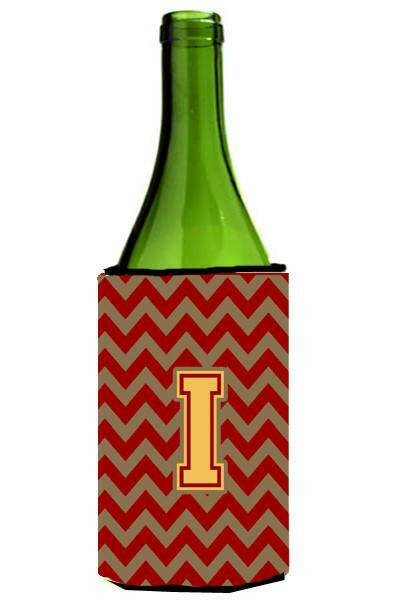 Letter I Chevron Garnet and Gold  Wine Bottle Beverage Insulator Hugger CJ1048-ILITERK by Caroline's Treasures