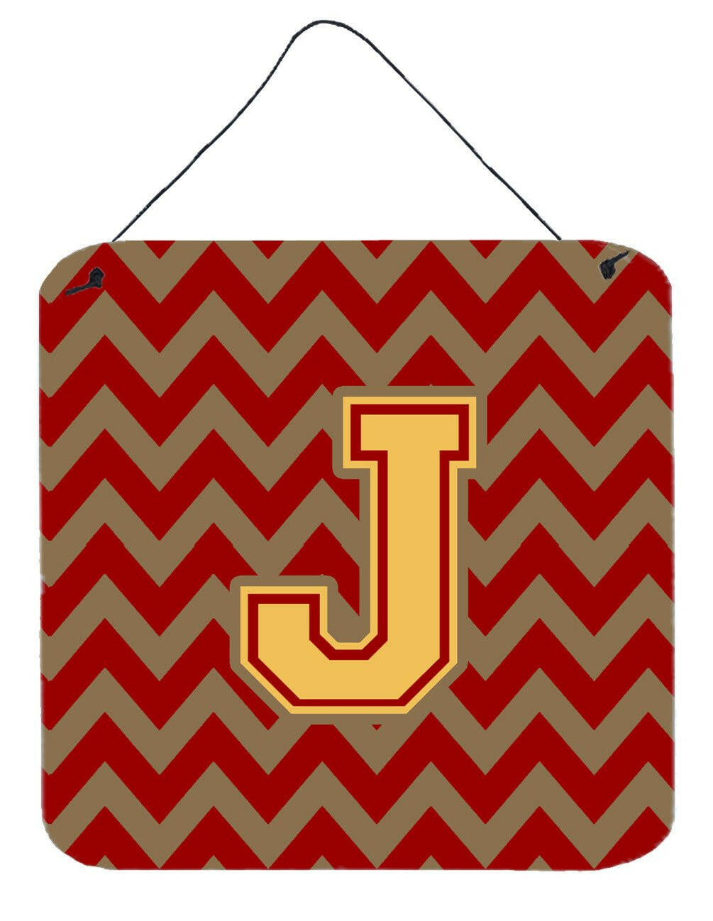 Letter J Chevron Garnet and Gold  Wall or Door Hanging Prints CJ1048-JDS66 by Caroline's Treasures