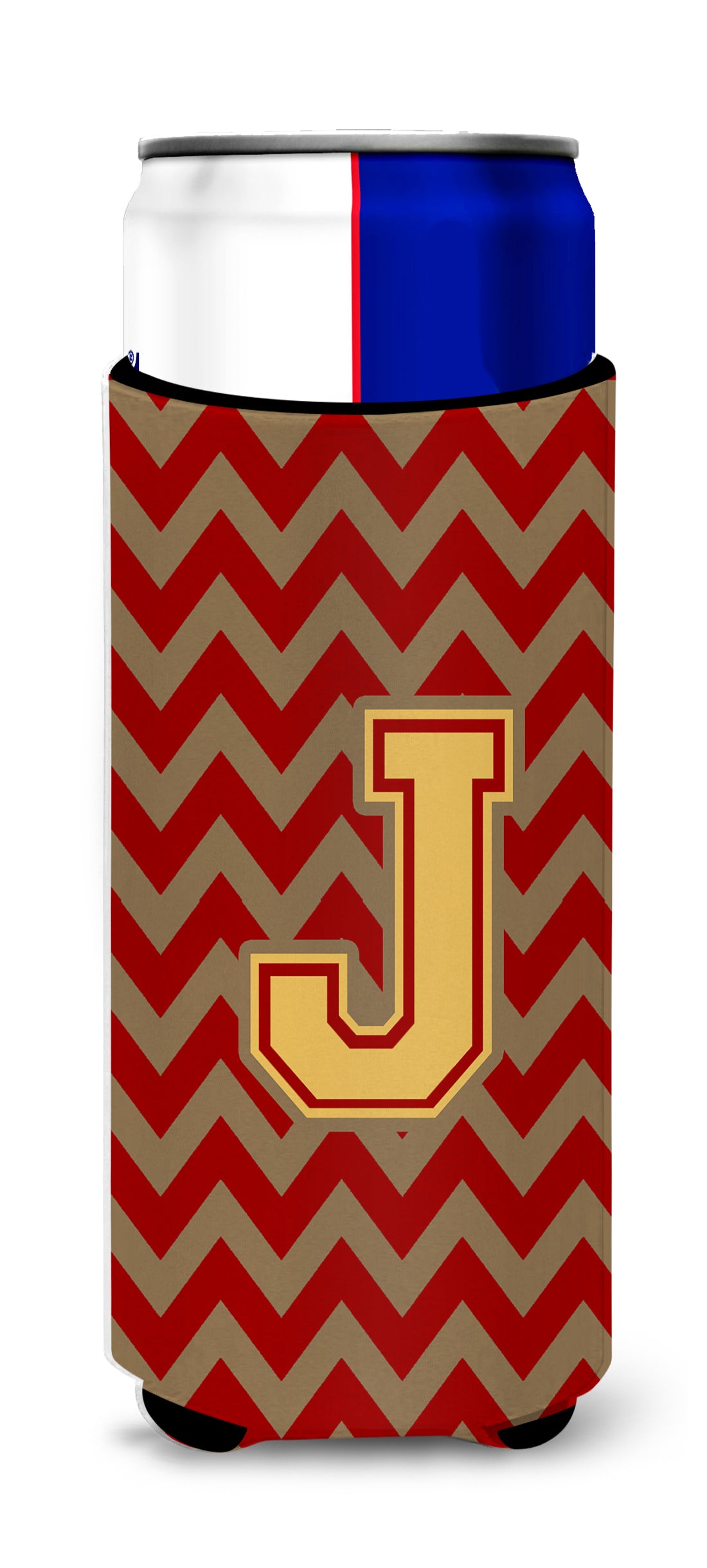 Letter J Chevron Garnet and Gold  Ultra Beverage Insulators for slim cans CJ1048-JMUK.