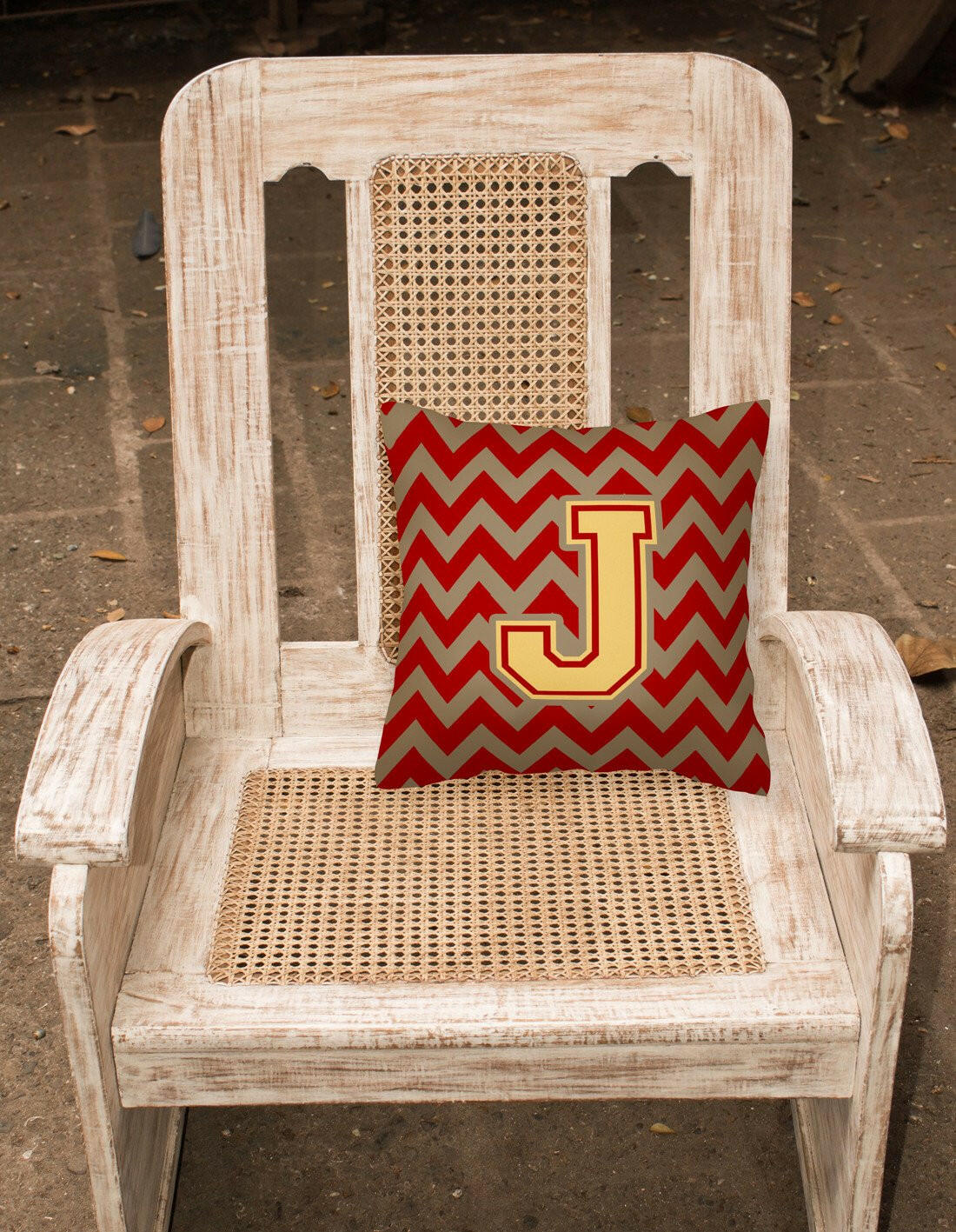 Letter J Chevron Garnet and Gold  Fabric Decorative Pillow CJ1048-JPW1414 by Caroline's Treasures