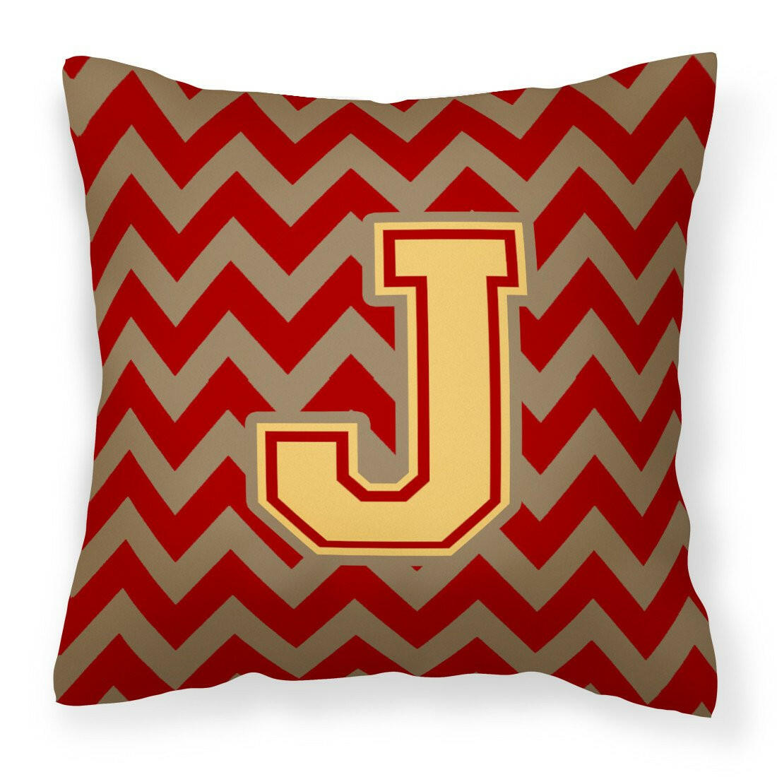 Letter J Chevron Garnet and Gold  Fabric Decorative Pillow CJ1048-JPW1414 by Caroline's Treasures