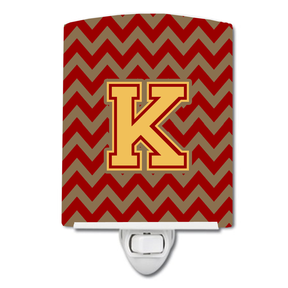 Letter K Chevron Garnet and Gold  Ceramic Night Light CJ1048-KCNL - the-store.com