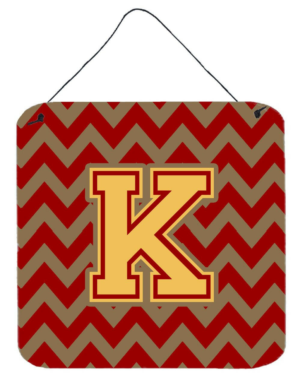 Letter K Chevron Garnet and Gold  Wall or Door Hanging Prints CJ1048-KDS66 by Caroline's Treasures