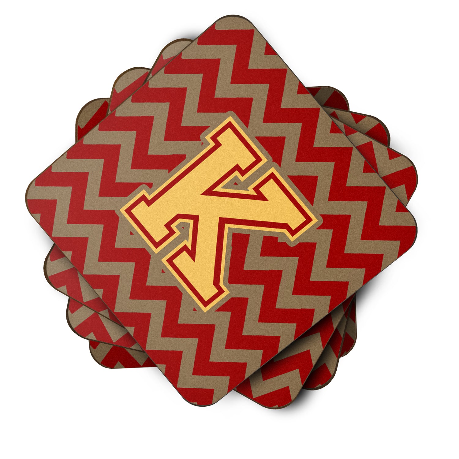 Letter K Chevron Garnet and Gold  Foam Coaster Set of 4 CJ1048-KFC - the-store.com