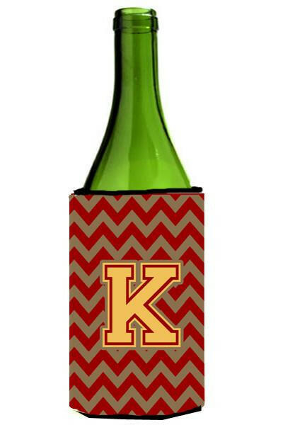 Letter K Chevron Garnet and Gold  Wine Bottle Beverage Insulator Hugger CJ1048-KLITERK by Caroline&#39;s Treasures