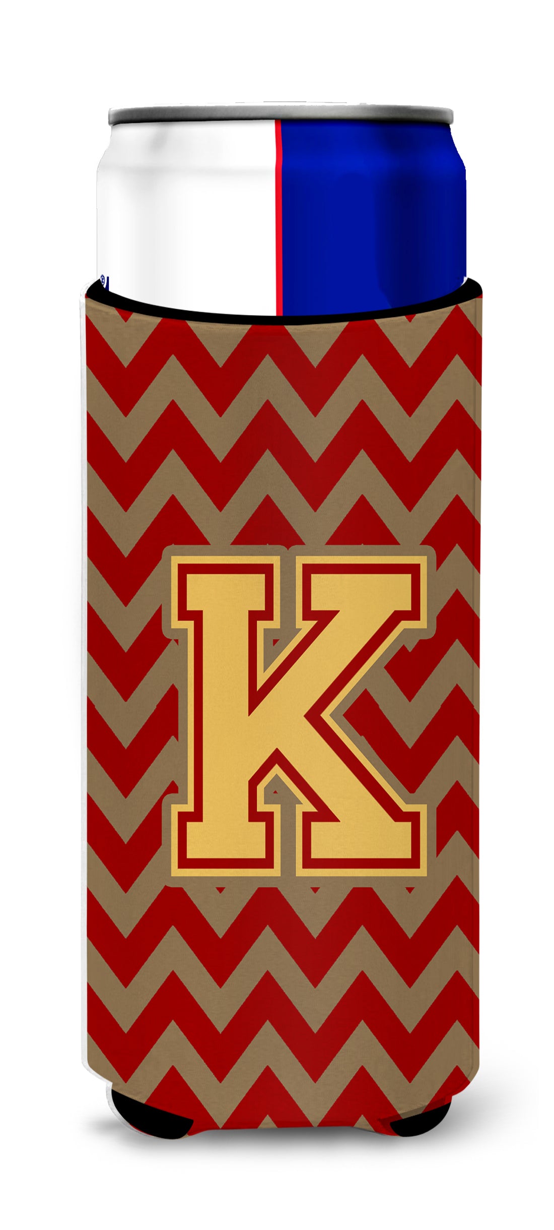 Letter K Chevron Garnet and Gold  Ultra Beverage Insulators for slim cans CJ1048-KMUK.