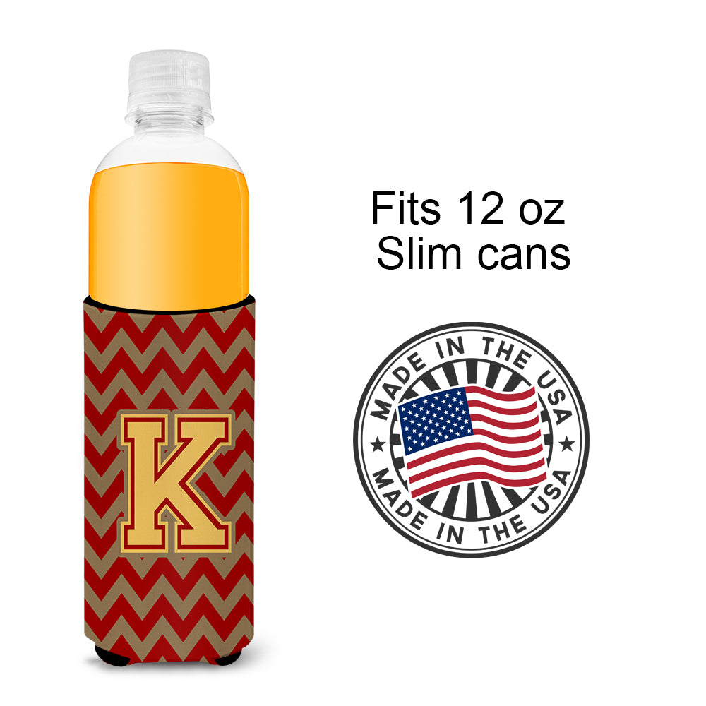 Letter K Chevron Garnet and Gold  Ultra Beverage Insulators for slim cans CJ1048-KMUK.