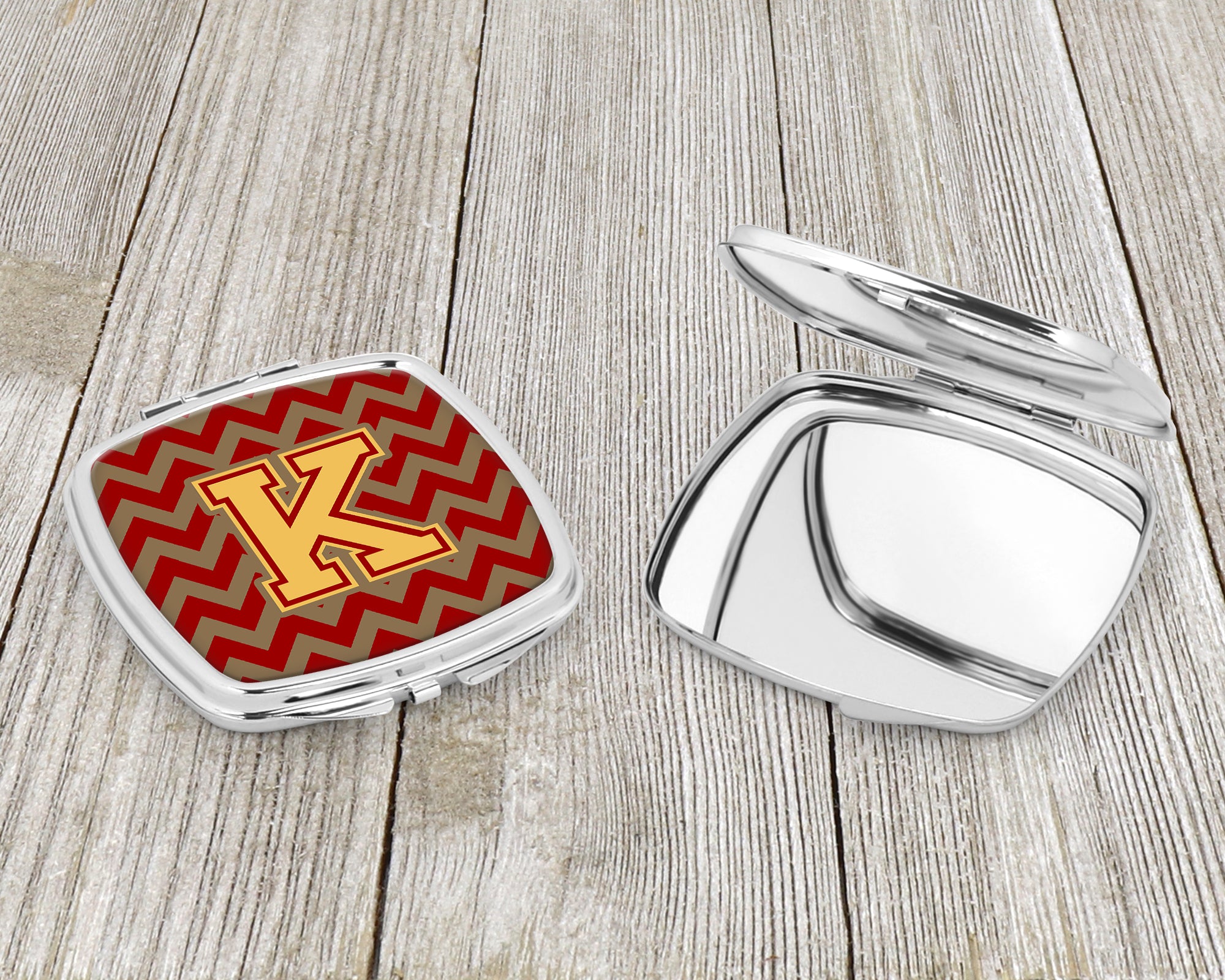 Letter K Chevron Garnet and Gold  Compact Mirror CJ1048-KSCM  the-store.com.