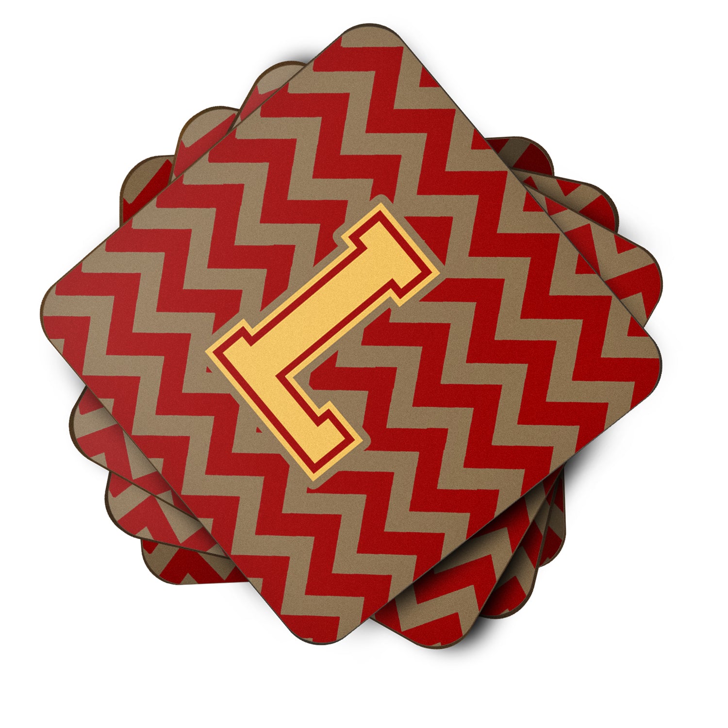 Letter L Chevron Garnet and Gold  Foam Coaster Set of 4 CJ1048-LFC - the-store.com