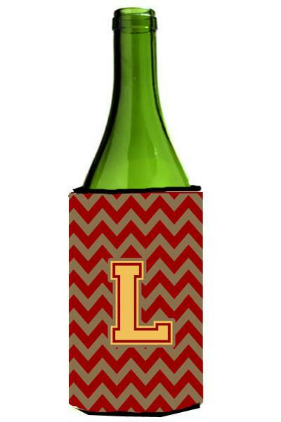 Letter L Chevron Garnet and Gold  Wine Bottle Beverage Insulator Hugger CJ1048-LLITERK by Caroline&#39;s Treasures