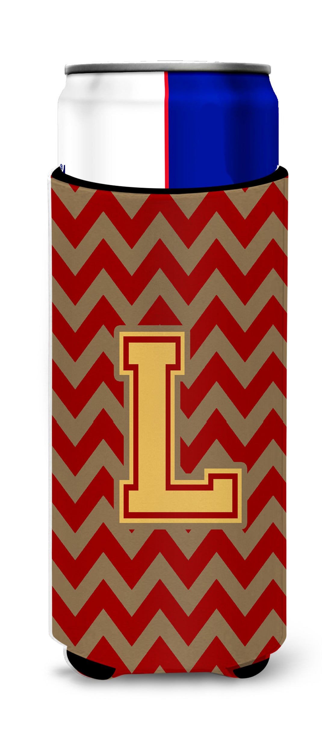 Letter L Chevron Garnet and Gold  Ultra Beverage Insulators for slim cans CJ1048-LMUK.