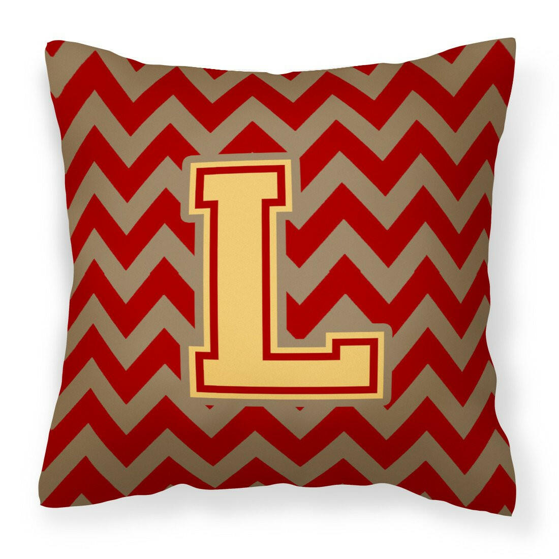 Letter L Chevron Garnet and Gold  Fabric Decorative Pillow CJ1048-LPW1414 by Caroline's Treasures