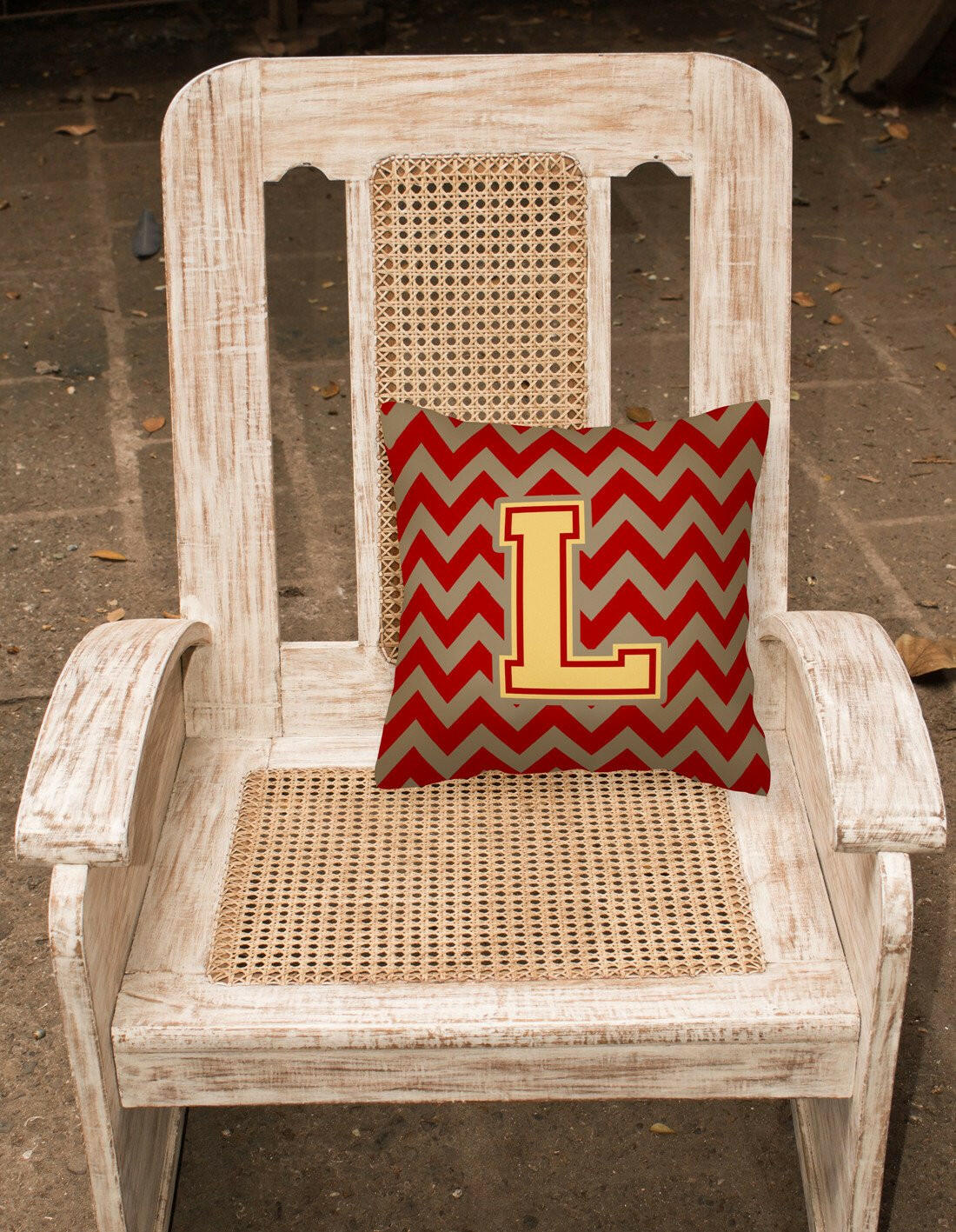 Letter L Chevron Garnet and Gold  Fabric Decorative Pillow CJ1048-LPW1414 by Caroline's Treasures