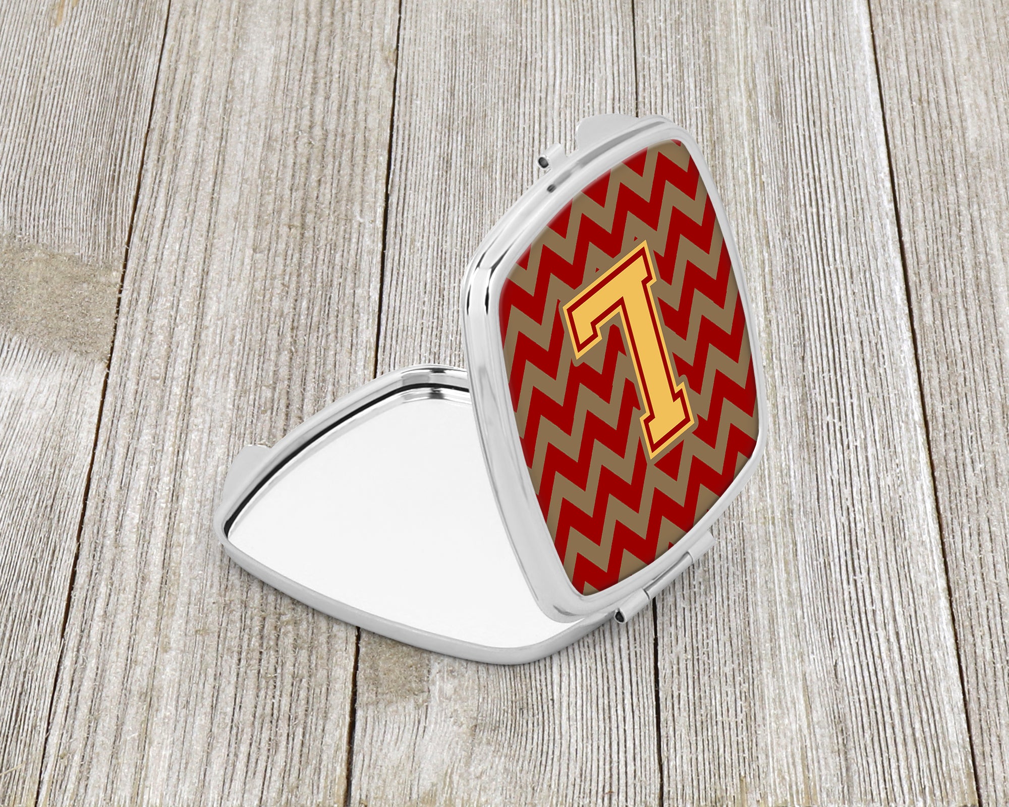 Letter L Chevron Garnet and Gold  Compact Mirror CJ1048-LSCM  the-store.com.