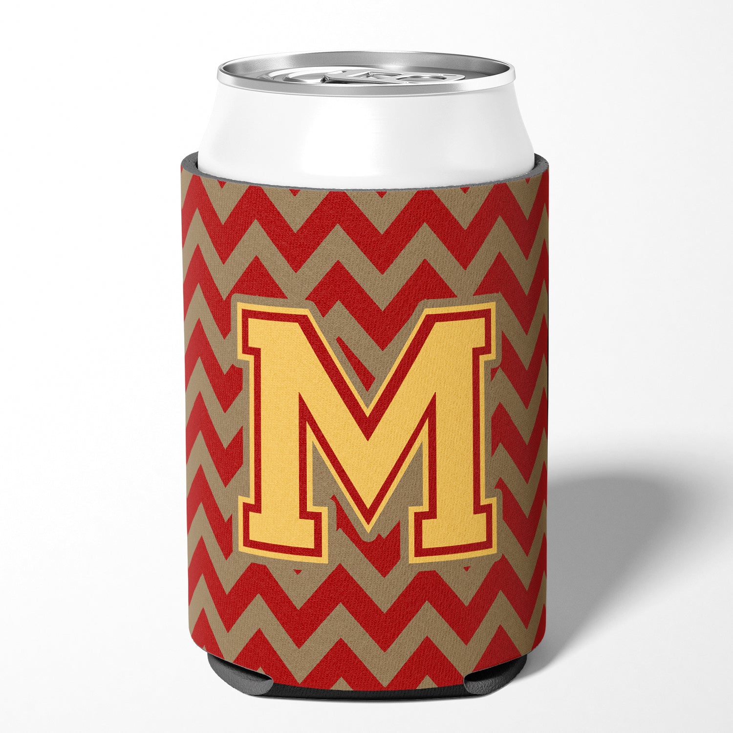 Letter M Chevron Garnet and Gold  Can or Bottle Hugger CJ1048-MCC.