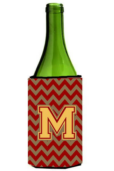 Letter M Chevron Garnet and Gold  Wine Bottle Beverage Insulator Hugger CJ1048-MLITERK by Caroline's Treasures