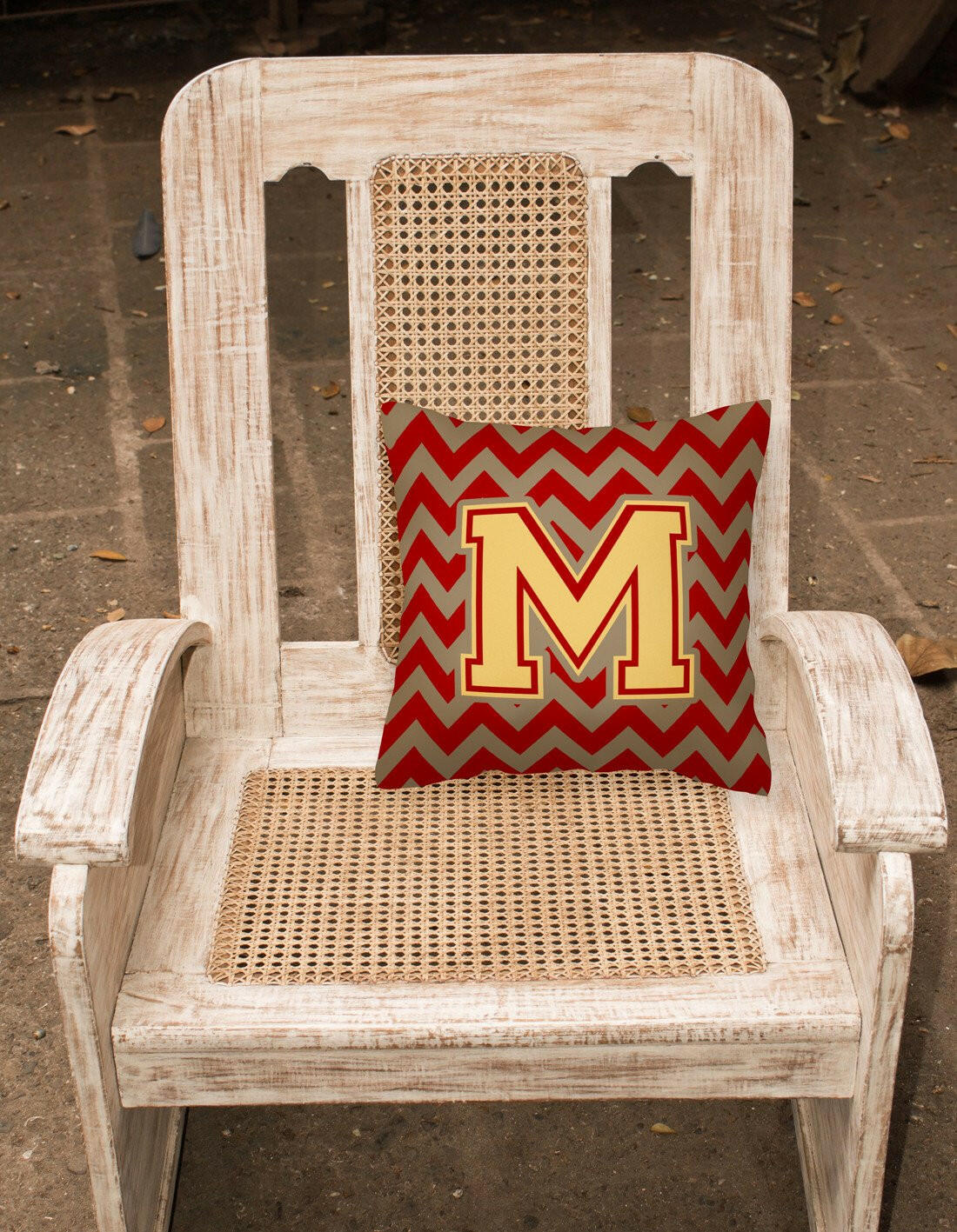 Letter M Chevron Garnet and Gold  Fabric Decorative Pillow CJ1048-MPW1414 by Caroline's Treasures