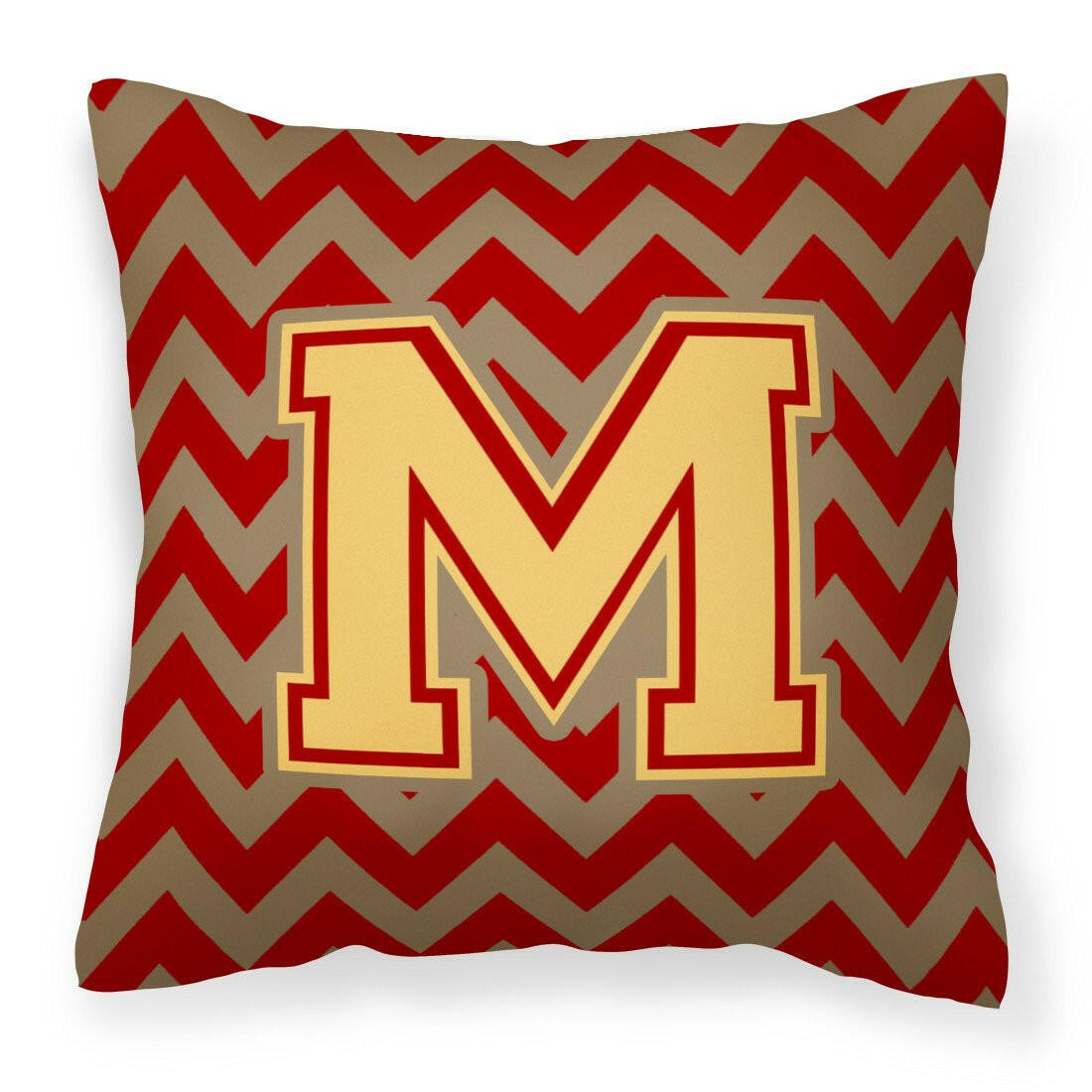 Letter M Chevron Garnet and Gold  Fabric Decorative Pillow CJ1048-MPW1414 by Caroline's Treasures