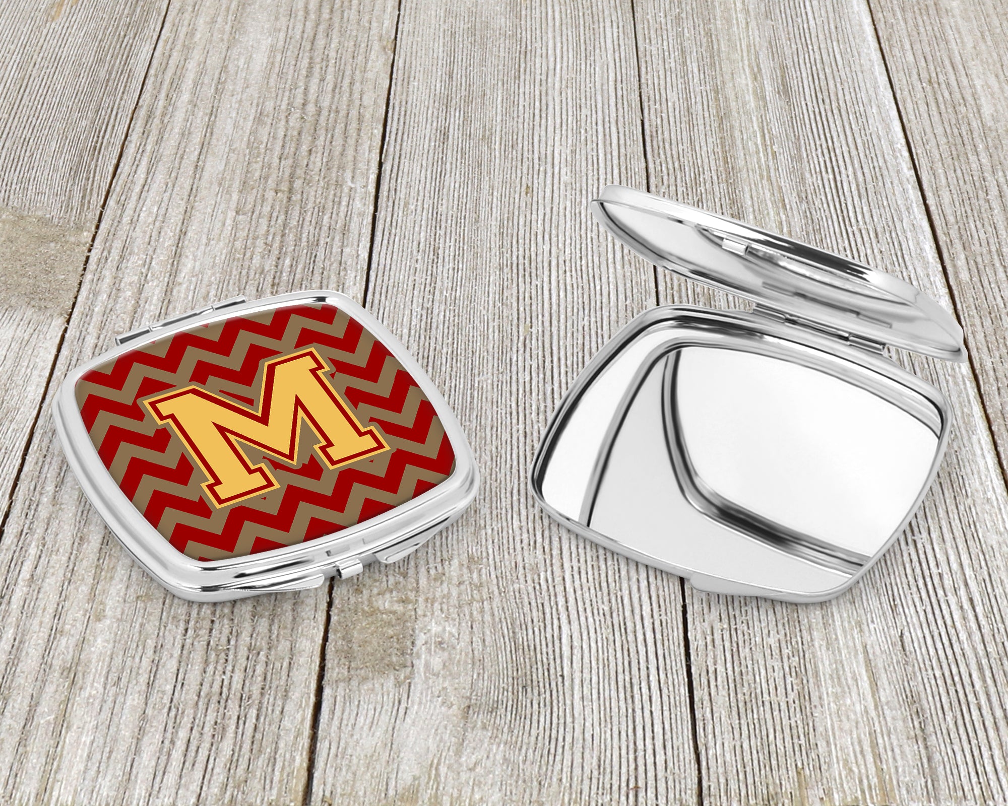 Letter M Chevron Garnet and Gold  Compact Mirror CJ1048-MSCM  the-store.com.