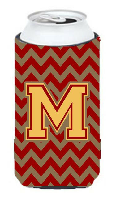 Letter M Chevron Garnet and Gold  Tall Boy Beverage Insulator Hugger CJ1048-MTBC by Caroline&#39;s Treasures