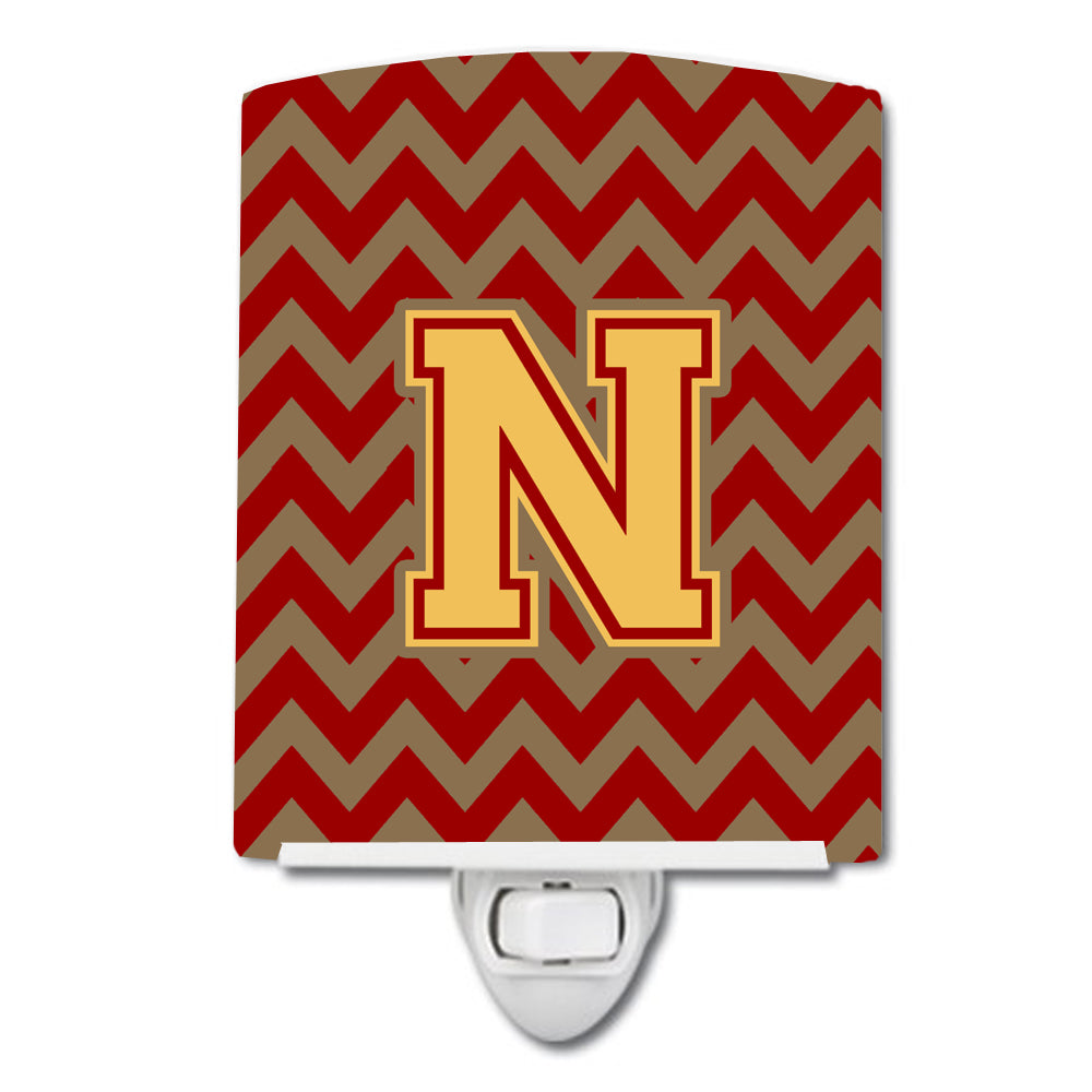 Letter N Chevron Garnet and Gold  Ceramic Night Light CJ1048-NCNL - the-store.com