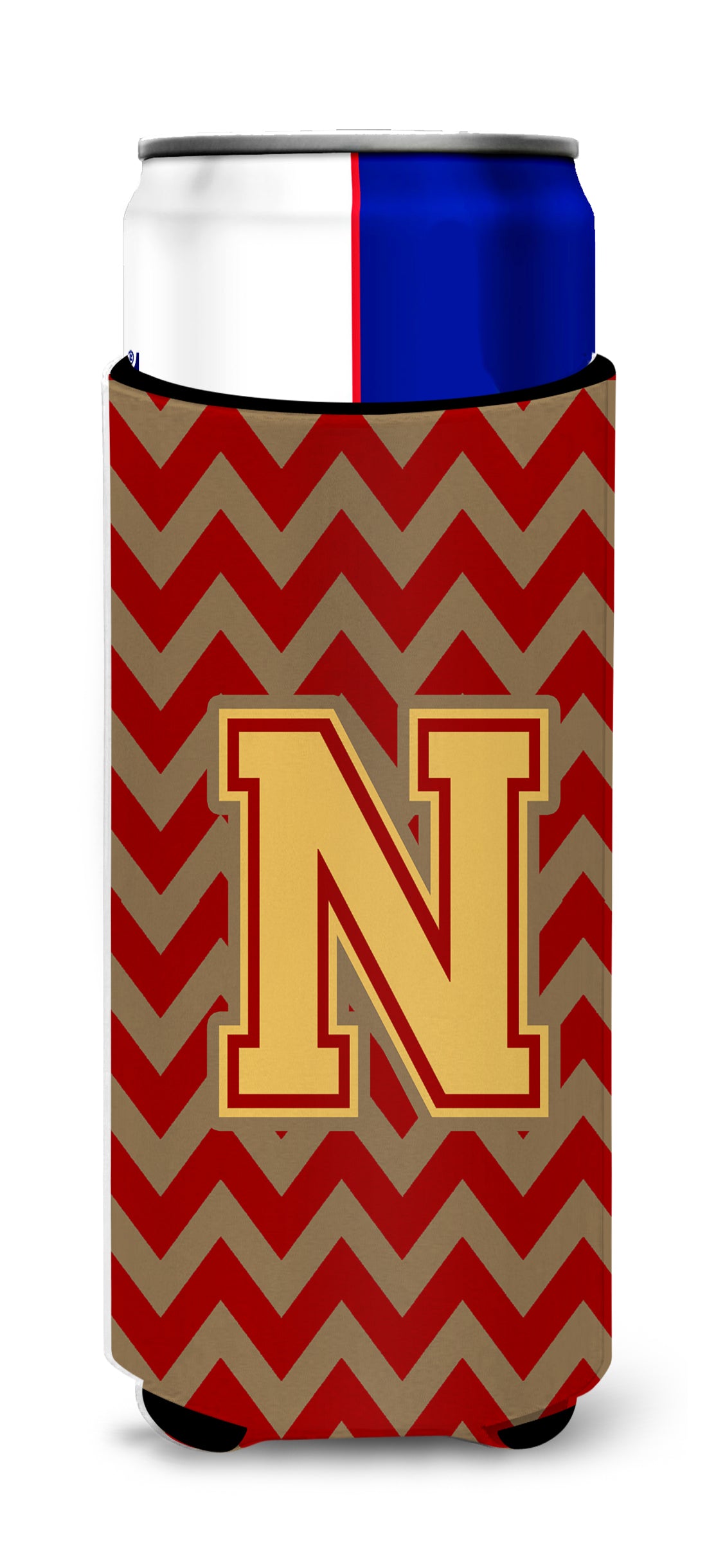 Letter N Chevron Garnet and Gold  Ultra Beverage Insulators for slim cans CJ1048-NMUK.