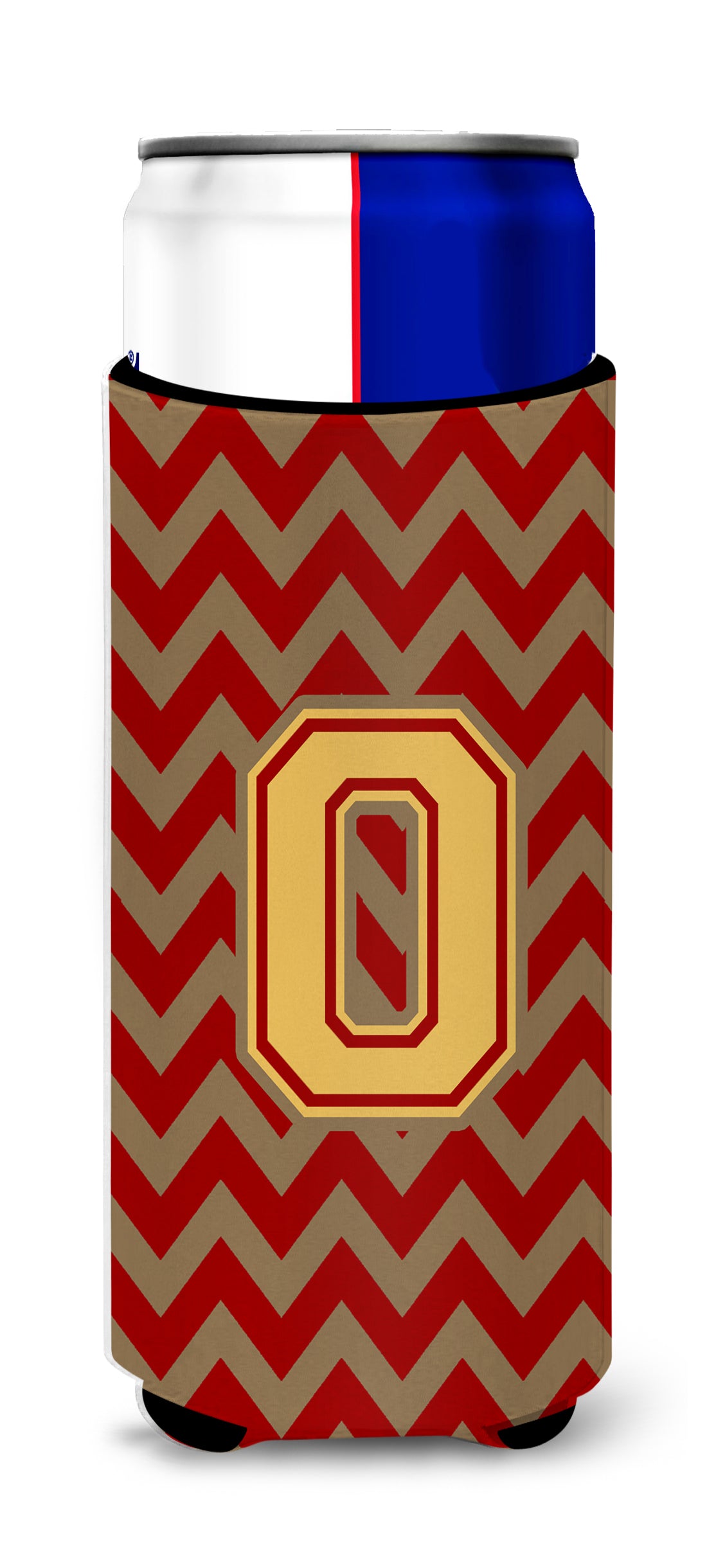 Letter O Chevron Garnet and Gold  Ultra Beverage Insulators for slim cans CJ1048-OMUK.