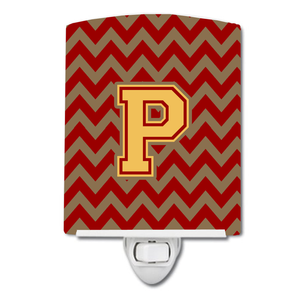 Letter P Chevron Garnet and Gold  Ceramic Night Light CJ1048-PCNL - the-store.com