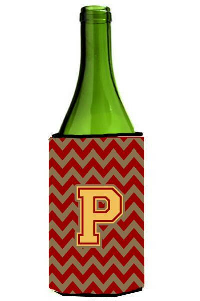 Letter P Chevron Garnet and Gold  Wine Bottle Beverage Insulator Hugger CJ1048-PLITERK by Caroline&#39;s Treasures