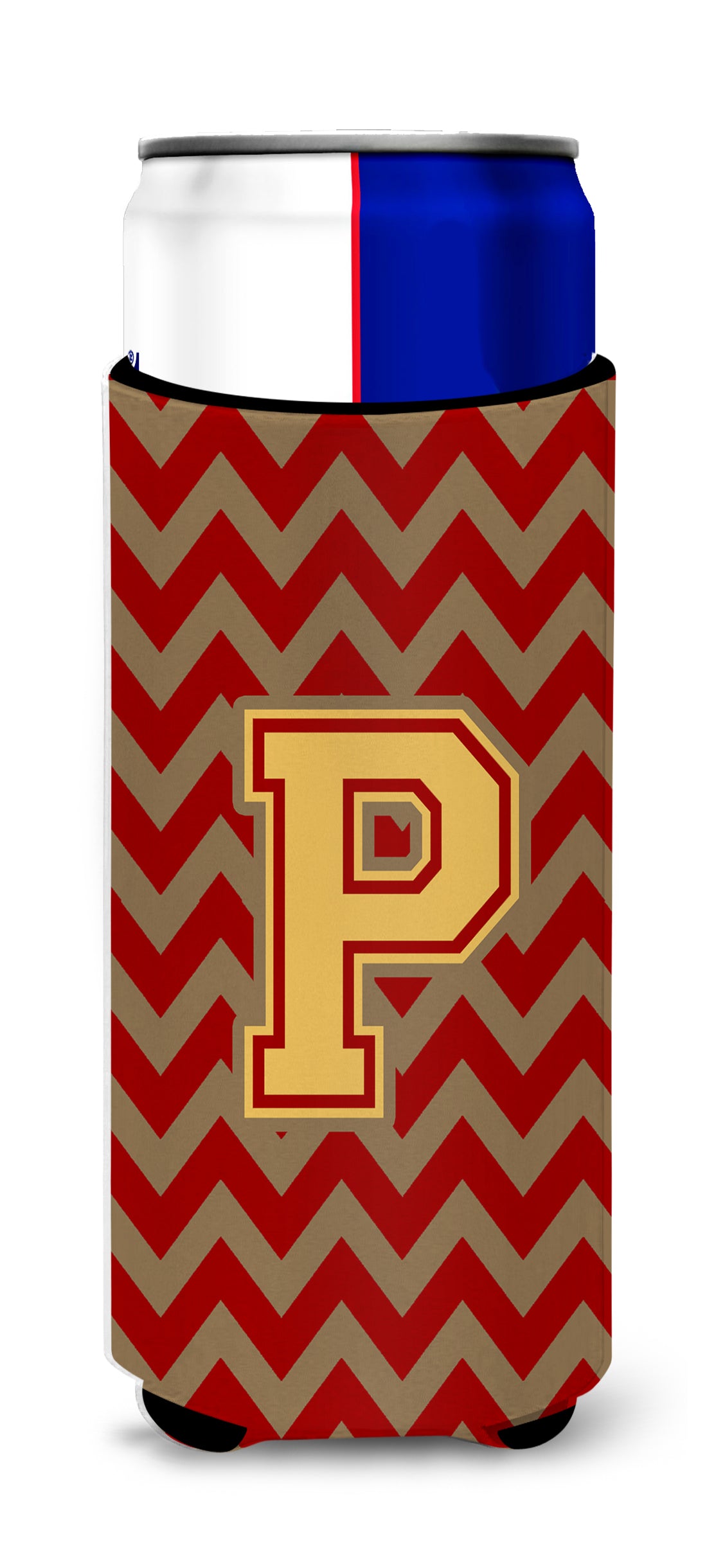 Letter P Chevron Garnet and Gold  Ultra Beverage Insulators for slim cans CJ1048-PMUK.