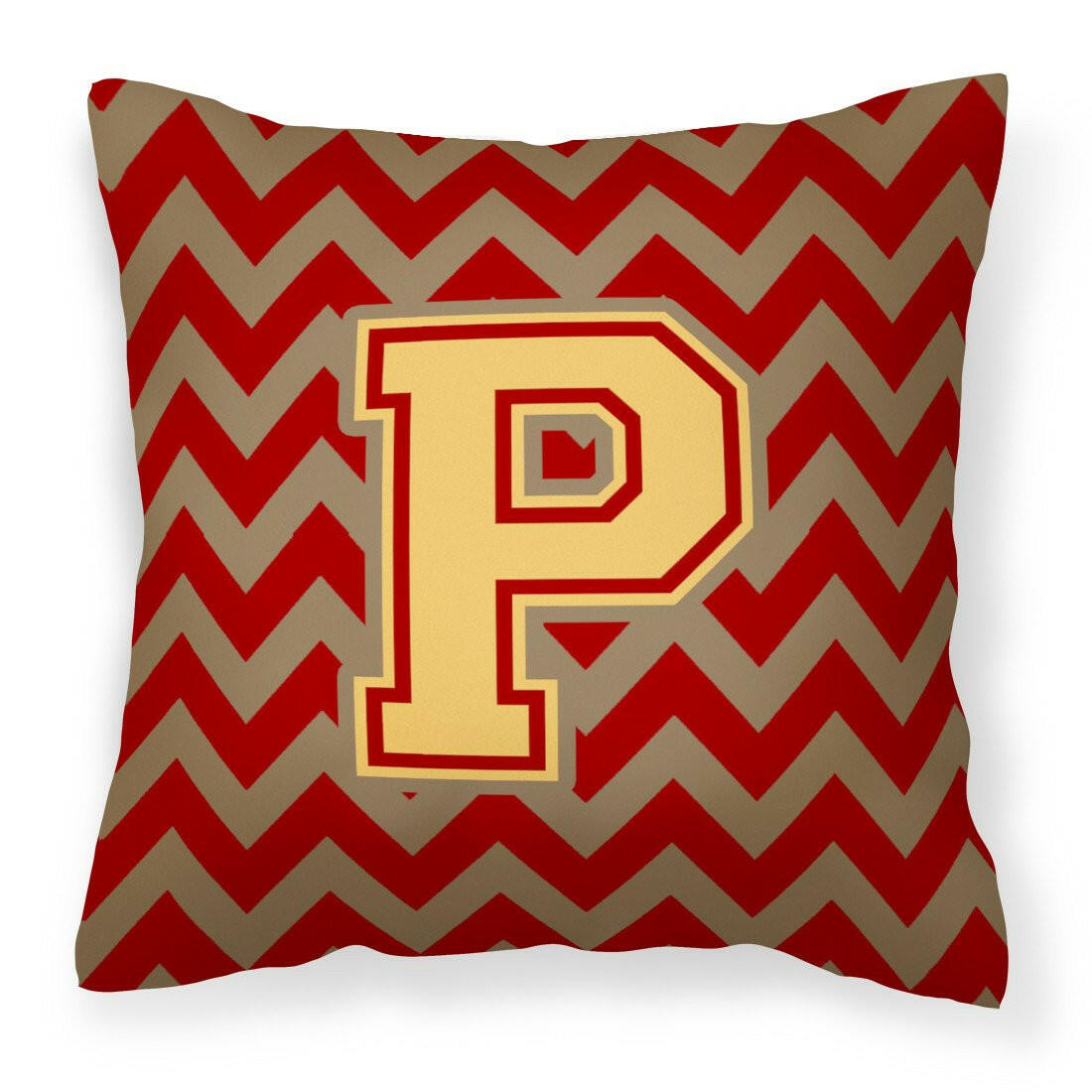 Letter P Chevron Garnet and Gold  Fabric Decorative Pillow CJ1048-PPW1414 by Caroline's Treasures