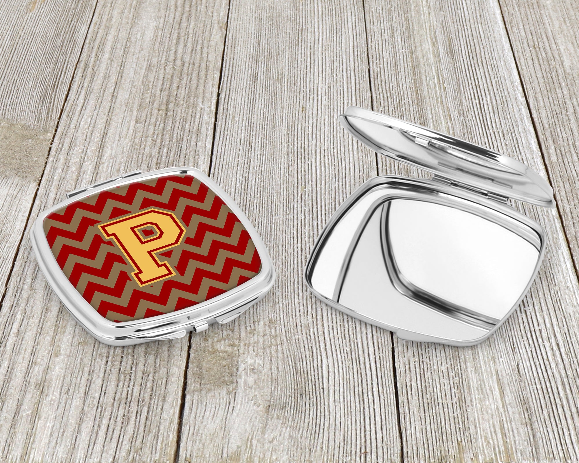 Letter P Chevron Garnet and Gold  Compact Mirror CJ1048-PSCM  the-store.com.