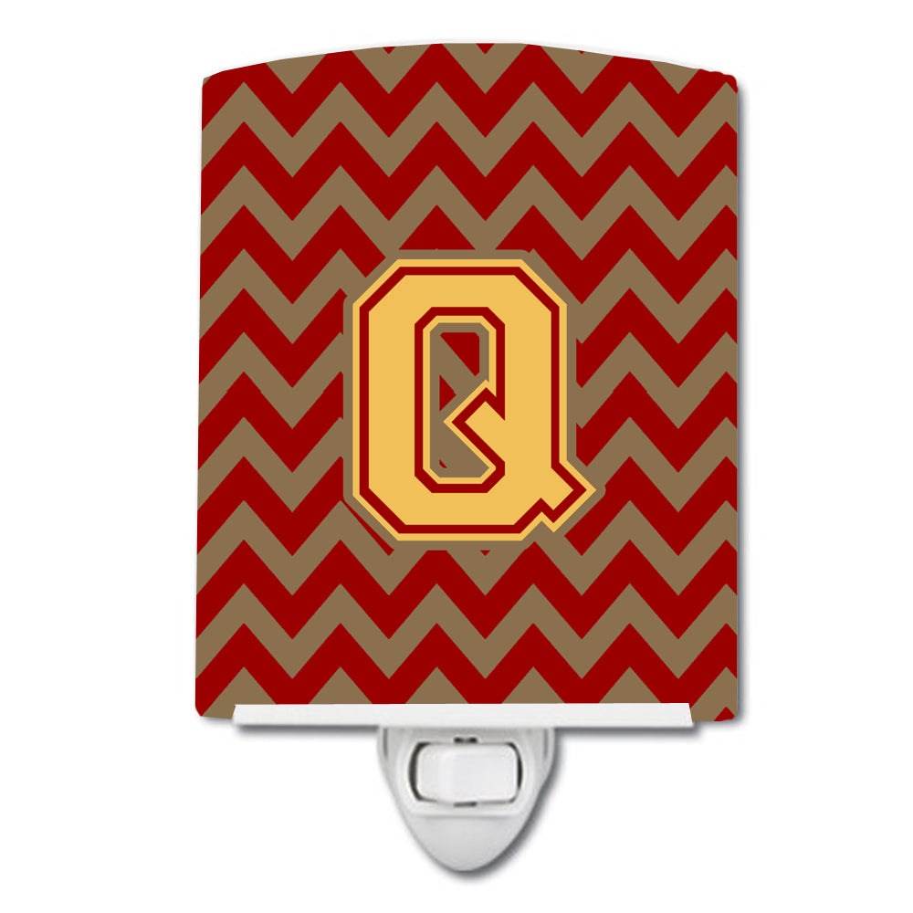 Letter Q Chevron Garnet and Gold  Ceramic Night Light CJ1048-QCNL - the-store.com