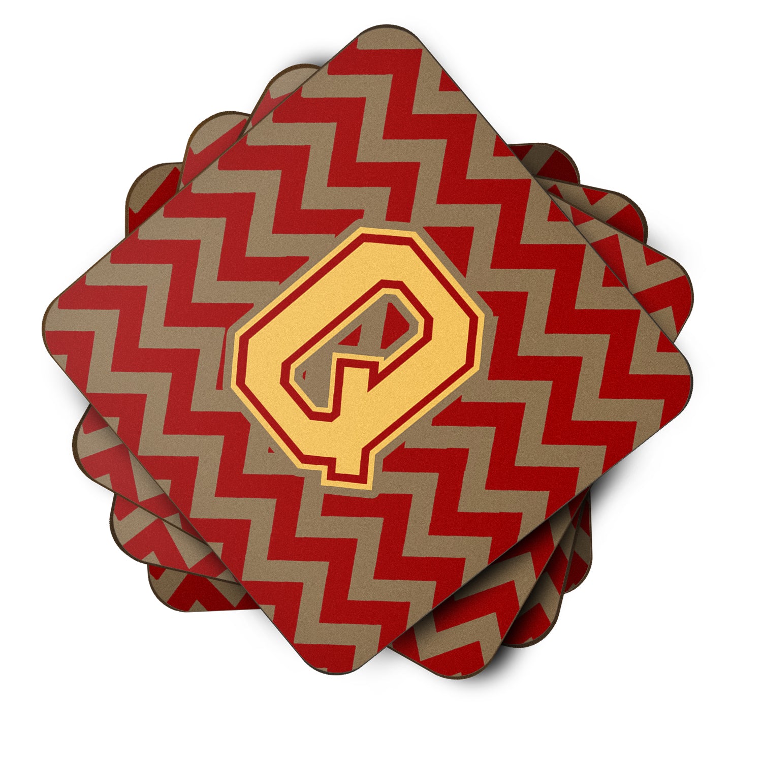 Letter Q Chevron Garnet and Gold  Foam Coaster Set of 4 CJ1048-QFC - the-store.com