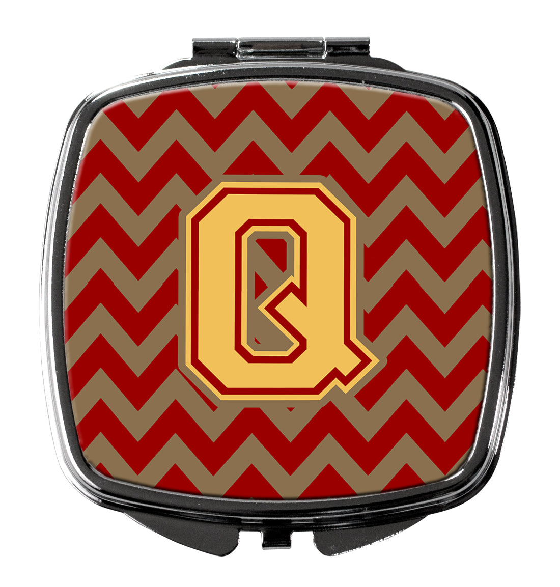 Letter Q Chevron Garnet and Gold  Compact Mirror CJ1048-QSCM  the-store.com.