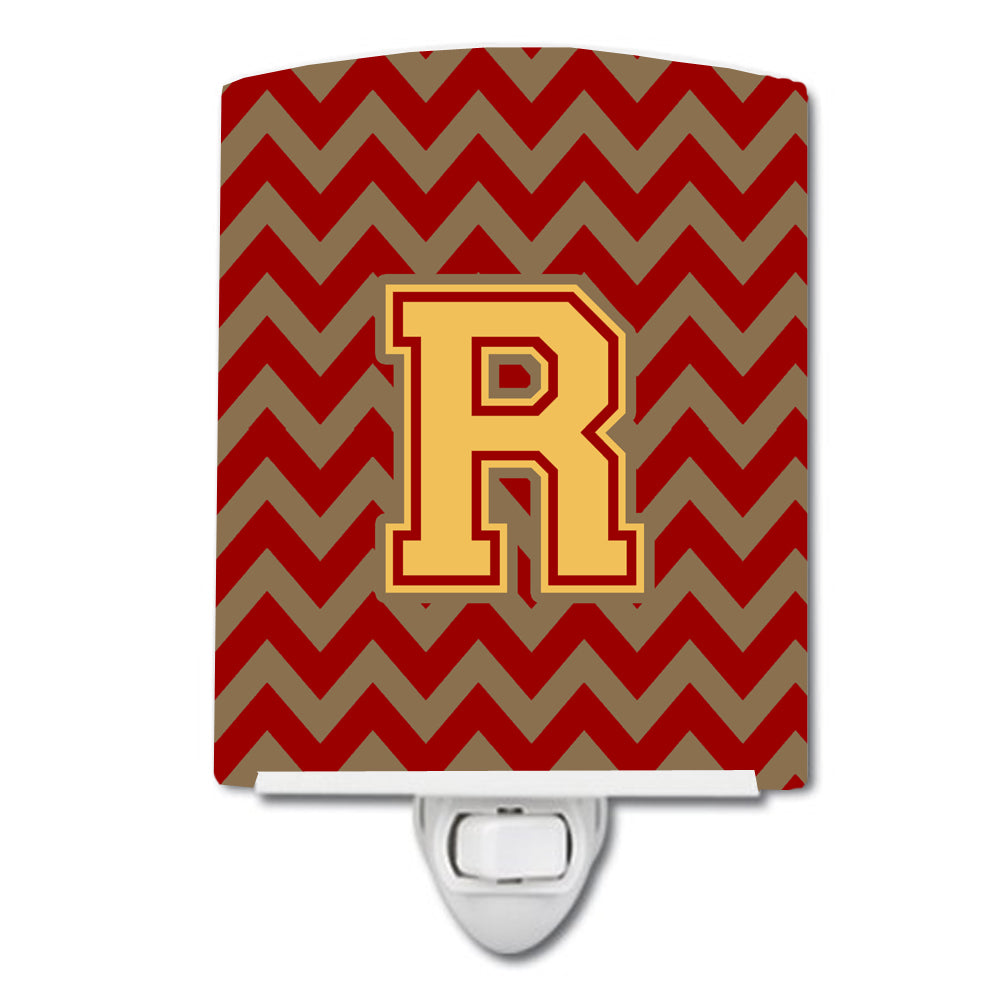 Letter R Chevron Garnet and Gold  Ceramic Night Light CJ1048-RCNL - the-store.com