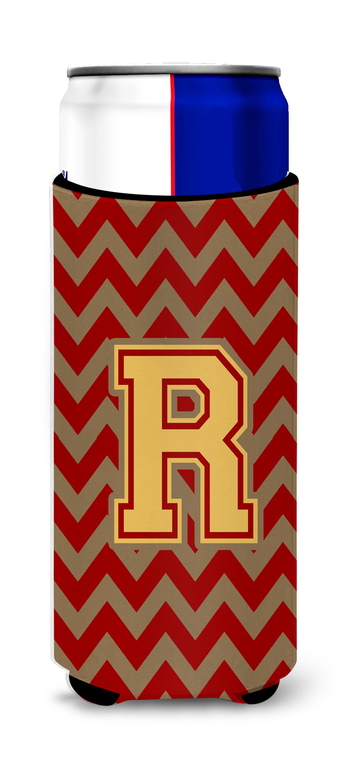 Letter R Chevron Garnet and Gold  Ultra Beverage Insulators for slim cans CJ1048-RMUK.