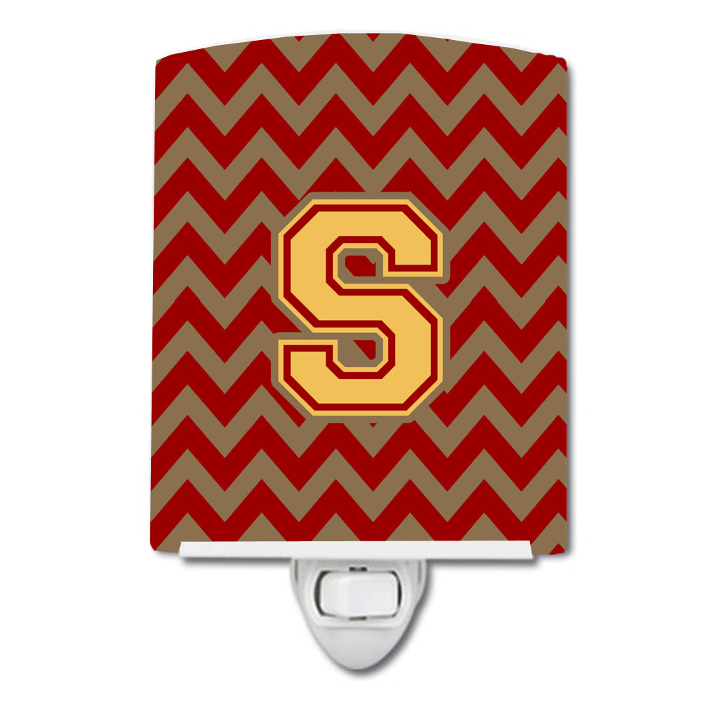 Letter S Chevron Garnet and Gold  Ceramic Night Light CJ1048-SCNL - the-store.com