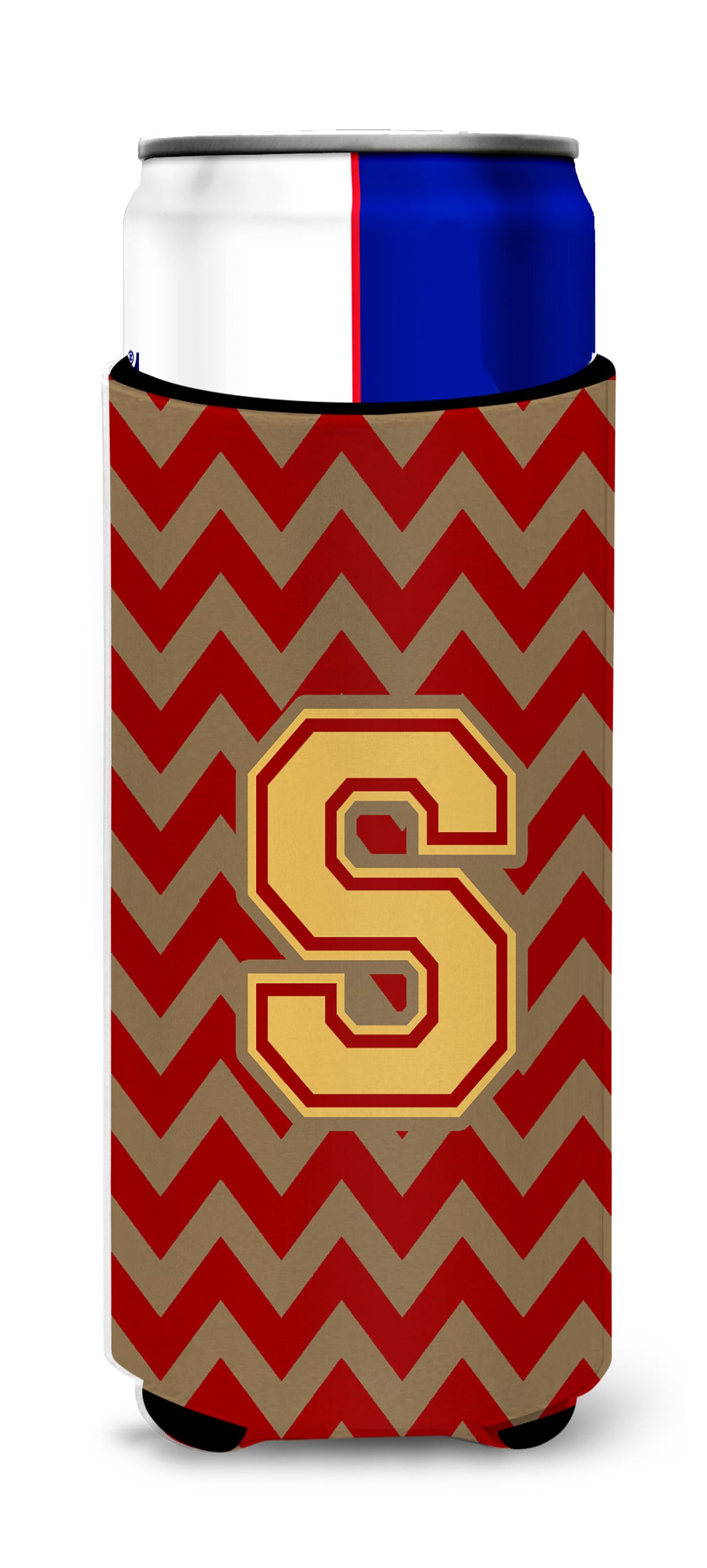 Letter S Chevron Garnet and Gold  Ultra Beverage Insulators for slim cans CJ1048-SMUK.