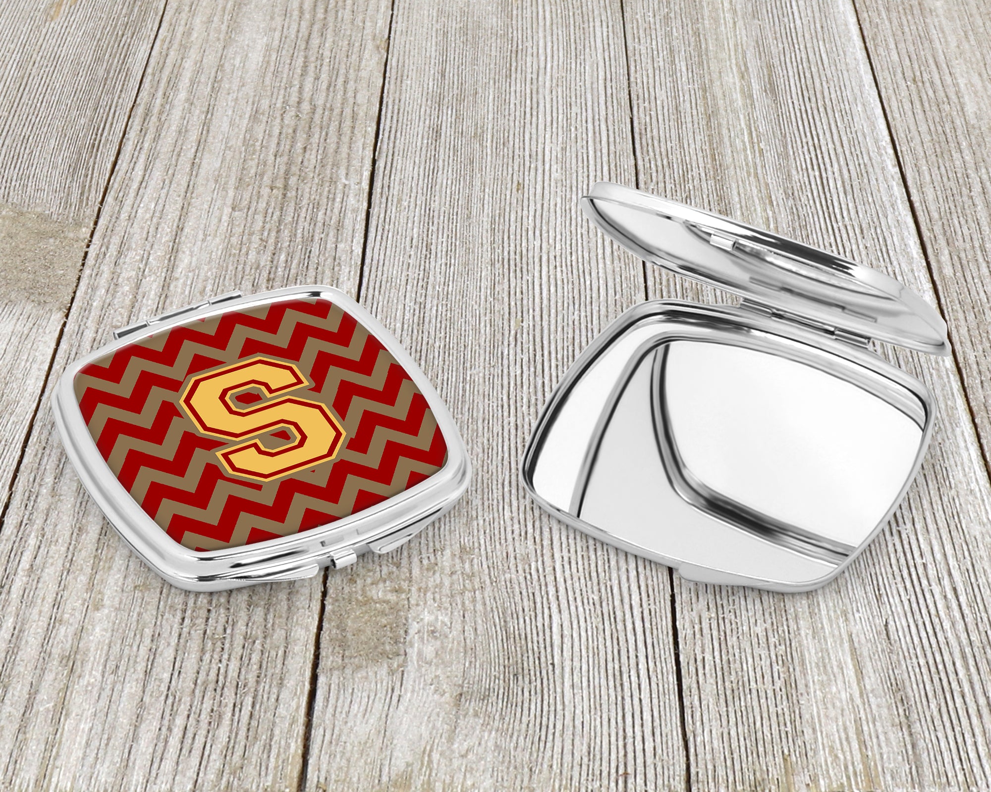 Letter S Chevron Garnet and Gold  Compact Mirror CJ1048-SSCM  the-store.com.