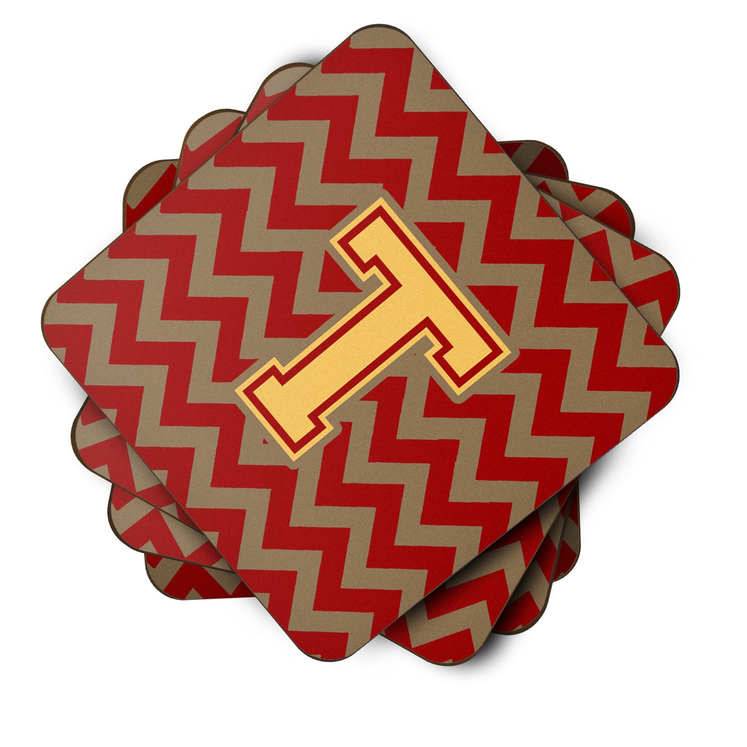 Letter T Chevron Garnet and Gold  Foam Coaster Set of 4 CJ1048-TFC - the-store.com