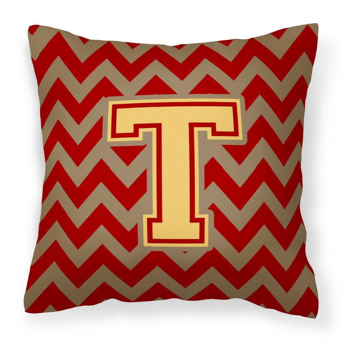 Letter T Chevron Garnet and Gold  Fabric Decorative Pillow CJ1048-TPW1414 by Caroline&#39;s Treasures