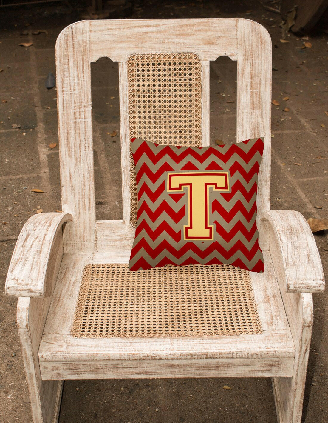 Letter T Chevron Garnet and Gold  Fabric Decorative Pillow CJ1048-TPW1414 by Caroline's Treasures